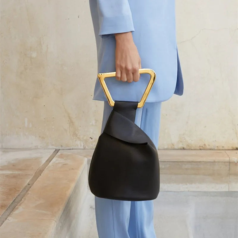 Avant-Garde Gold Handle Leather Tote