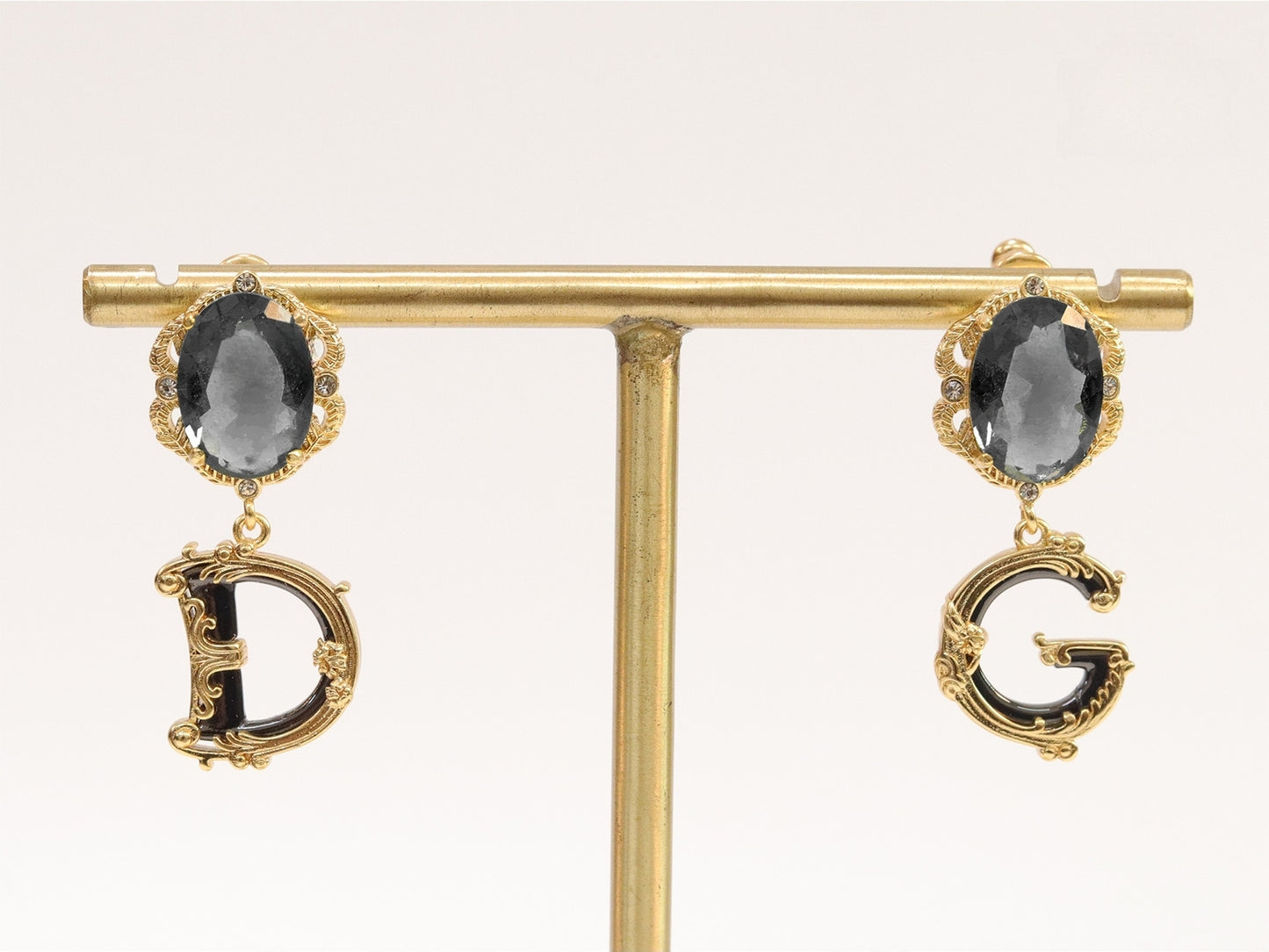 Baroque Monogram Semi-precious Black Stone Drop Earrings