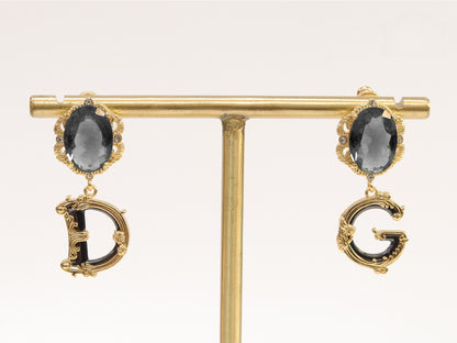 Baroque Monogram Semi-precious Black Stone Drop Earrings