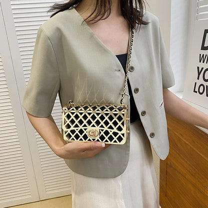 The new style metal small square bag lady hollow personality evening messenger bag all-in-one chain bag