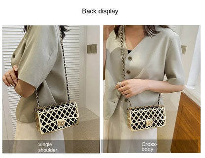 The new style metal small square bag lady hollow personality evening messenger bag all-in-one chain bag