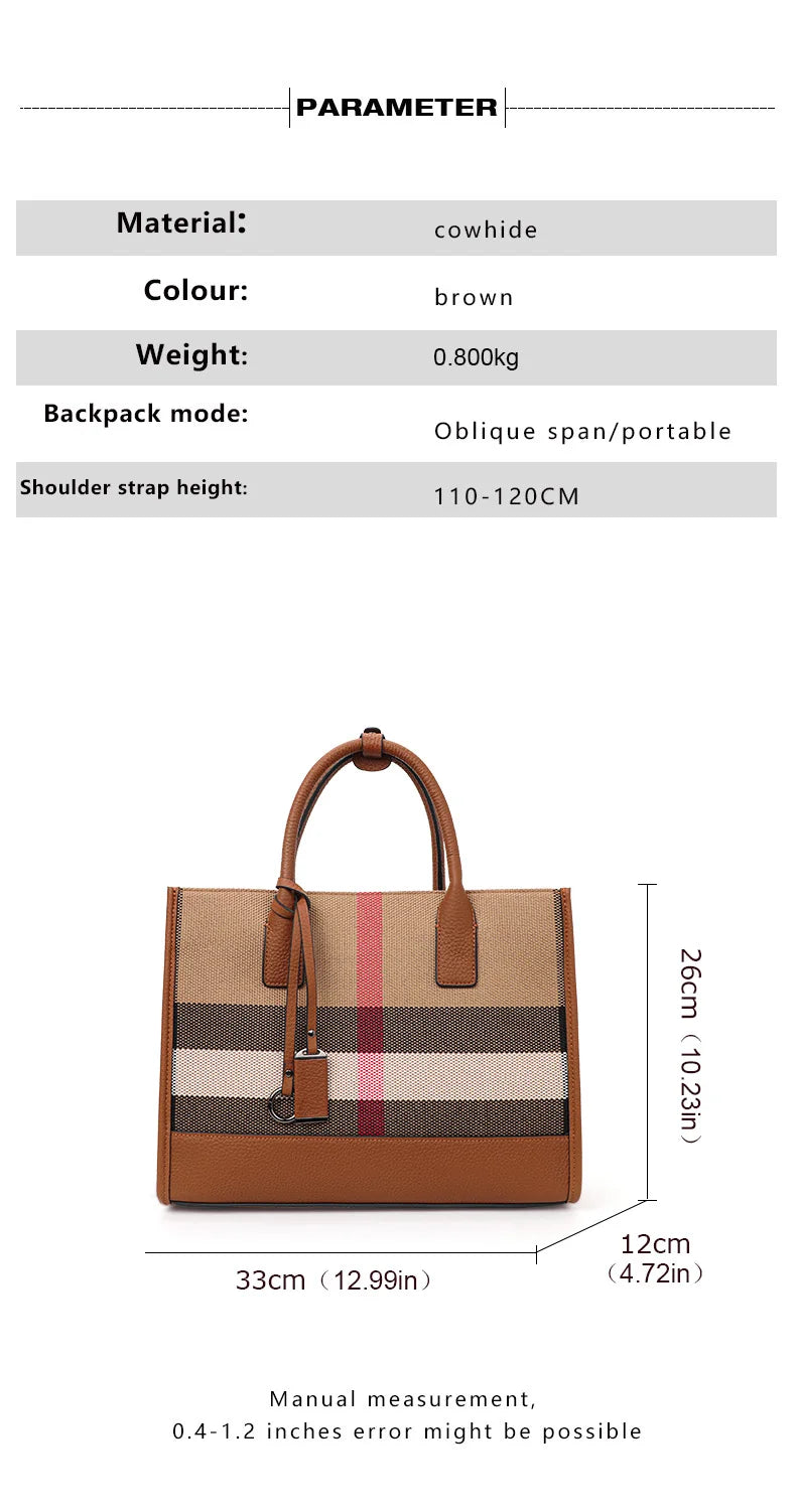 Classic Plaid Canvas Tote with Leather Accents