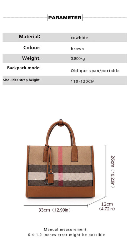 Classic Plaid Canvas Tote with Leather Accents