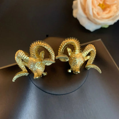 Vintage Inspired Ram's Head Gold Earrings