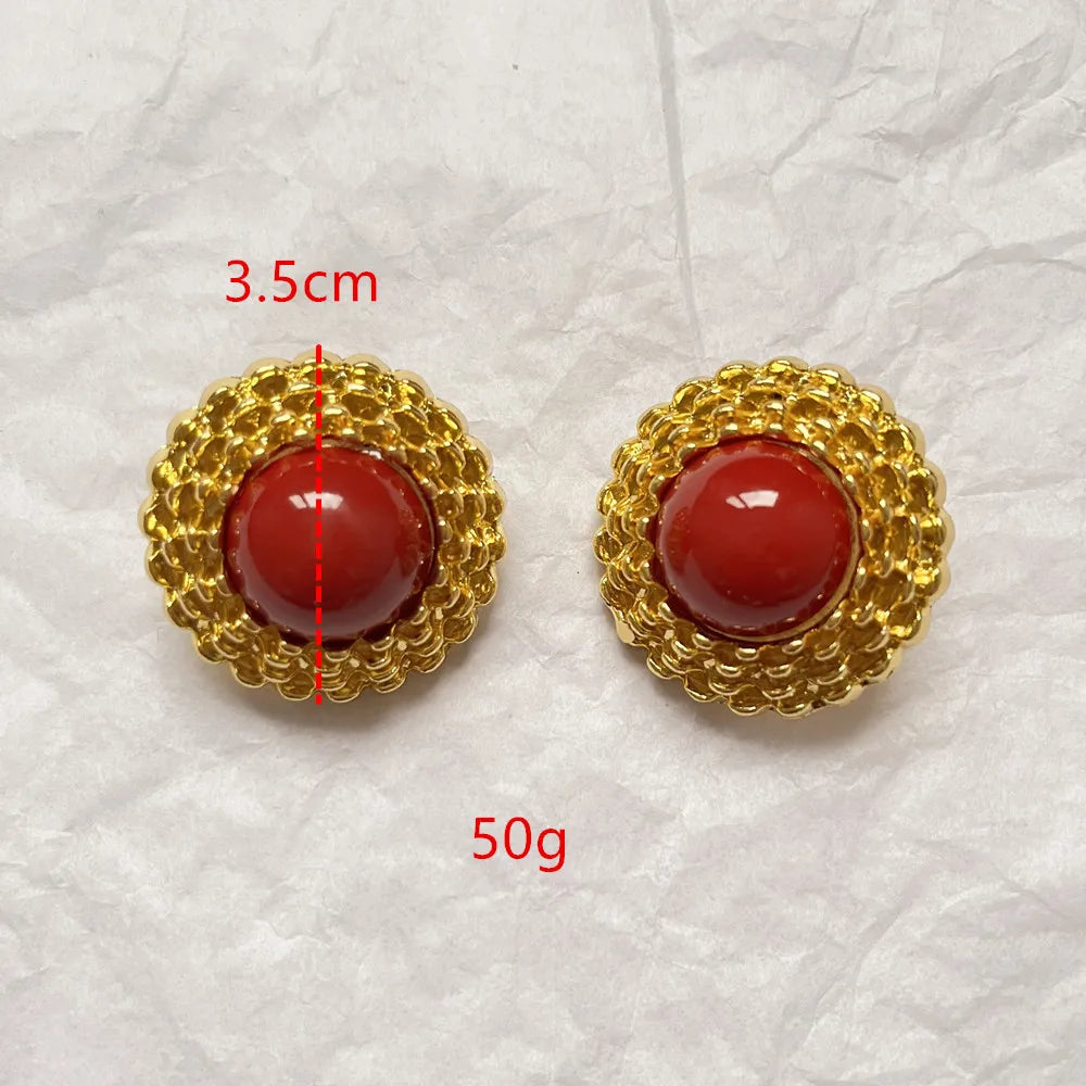 New Design Metal Plated Round Stud Earrings For Women Fashion Jewelry Trendy Girls' Daily Collection Earrings Accessories