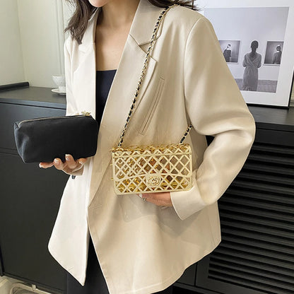 The new style metal small square bag lady hollow personality evening messenger bag all-in-one chain bag