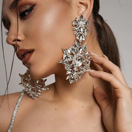 Isabella Crystal Bloom Oversized Rhinestone Earrings