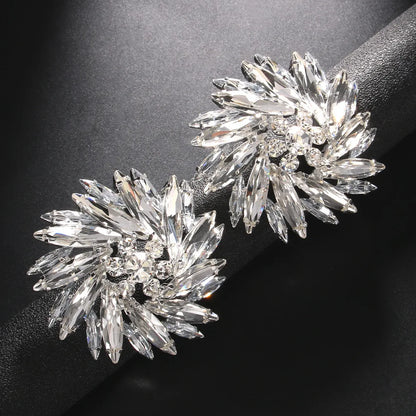 Rhinestone Sunshine Flowers Big Stud Earrings for Women Wedding Fashion Jewelry Boutique Lady Clip on Earrings Accessories