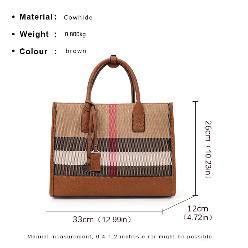 Classic Plaid Canvas Tote with Leather Accents