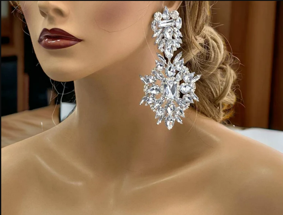 Isabella Crystal Bloom Oversized Rhinestone Earrings