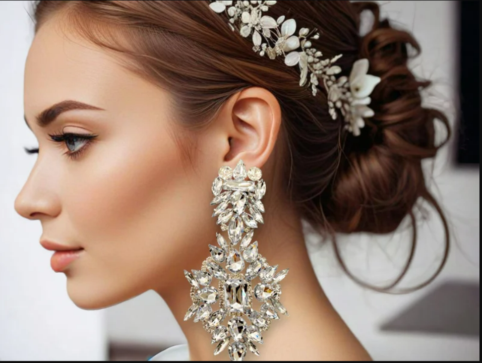 Isabella Crystal Bloom Oversized Rhinestone Earrings