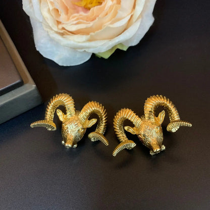 Vintage Inspired Ram's Head Gold Earrings