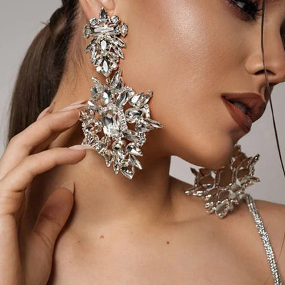 Isabella Crystal Bloom Oversized Rhinestone Earrings