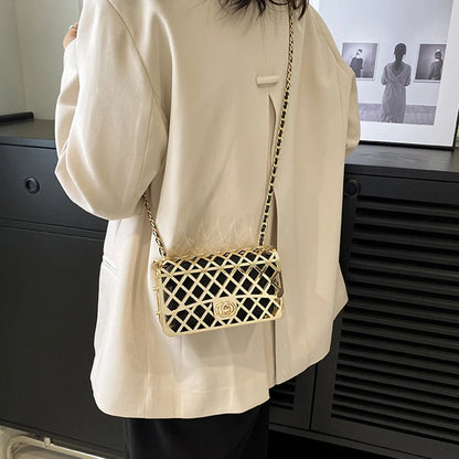 The new style metal small square bag lady hollow personality evening messenger bag all-in-one chain bag