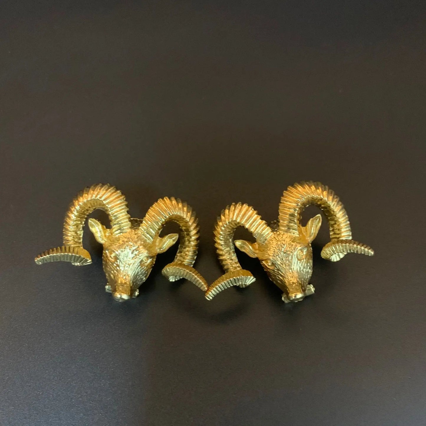 Vintage Inspired Ram's Head Gold Earrings