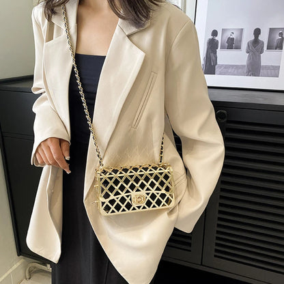 The new style metal small square bag lady hollow personality evening messenger bag all-in-one chain bag